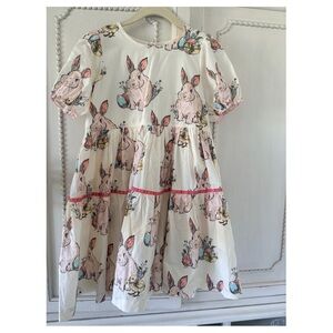 Girls' Cream Bunny Print Tiered Dress